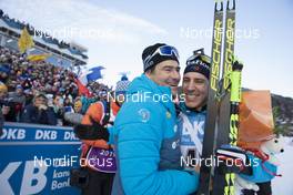 19.12.2019, Annecy-Le Grand Bornand, France (FRA): Patrick Favre (ITA), coach of team France, Quentin Fillon Maillet (FRA), (l-r) -  IBU world cup biathlon, sprint men, Annecy-Le Grand Bornand (FRA). www.nordicfocus.com. © Manzoni/NordicFocus. Every downloaded picture is fee-liable.