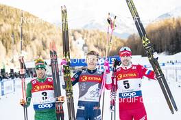 01.01.2019, Val Mustair, Switzerland (SUI): Federico Pellegrino (ITA), Johannes Hoesflot Klaebo (NOR), Sergey Ustiugov (RUS), (l-r)  - FIS world cup cross-country, tour de ski, individual sprint, Val Mustair (SUI). www.nordicfocus.com. © Modica/NordicFocus. Every downloaded picture is fee-liable.
