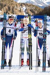 01.01.2019, Val Mustair, Switzerland (SUI): Sophie Caldwell (USA), Stina Nilsson (SWE), Jessica Diggins (USA), (l-r), (l-r)  - FIS world cup cross-country, tour de ski, individual sprint, Val Mustair (SUI). www.nordicfocus.com. © Modica/NordicFocus. Every downloaded picture is fee-liable.