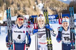 01.01.2019, Val Mustair, Switzerland (SUI): Sophie Caldwell (USA), Stina Nilsson (SWE), Jessica Diggins (USA), (l-r), (l-r)  - FIS world cup cross-country, tour de ski, individual sprint, Val Mustair (SUI). www.nordicfocus.com. © Modica/NordicFocus. Every downloaded picture is fee-liable.