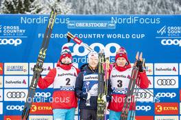 03.01.2019, Oberstdorf, Germany (GER): Sergey Ustiugov (RUS), Johannes Hoesflot Klaebo (NOR), Alexander Bolshunov (RUS), (l-r)  - FIS world cup cross-country, tour de ski, pursuit men, Oberstdorf (GER). www.nordicfocus.com. © Modica/NordicFocus. Every downloaded picture is fee-liable.