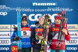 05.01.2019, Val di Fiemme, Italy (ITA): Francesco De Fabiani (ITA), Johannes Hoesflot Klaebo (NOR), Alexander Bolshunov (RUS), (l-r) - FIS world cup cross-country, tour de ski, mass men, Val di Fiemme (ITA). www.nordicfocus.com. © Modica/NordicFocus. Every downloaded picture is fee-liable.