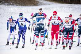 05.01.2019, Val di Fiemme, Italy (ITA): Jessica Diggins (USA), Krista Parmakoski (FIN), Ingvild Flugstad Oestberg (NOR), Natalia Nepryaeva (RUS), Heidi Weng (NOR), (l-r)  - FIS world cup cross-country, tour de ski, mass women, Val di Fiemme (ITA). www.nordicfocus.com. © Modica/NordicFocus. Every downloaded picture is fee-liable.