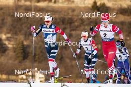 05.01.2019, Val di Fiemme, Italy (ITA): Ingvild Flugstad Oestberg (NOR), Heidi Weng (NOR), Natalia Nepryaeva (RUS), (l-r)  - FIS world cup cross-country, tour de ski, mass women, Val di Fiemme (ITA). www.nordicfocus.com. © Modica/NordicFocus. Every downloaded picture is fee-liable.