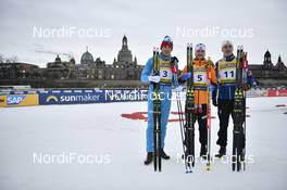 12.01.2019, Dresden, Germany (GER): Gleb Retivykh (RUS), Sindre Bjoernestad Skar (NOR), Erik Valnes (NOR) - FIS world cup cross-country, individual sprint, Dresden (GER). www.nordicfocus.com. © Thibaut/NordicFocus. Every downloaded picture is fee-liable.