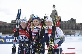 12.01.2019, Dresden, Germany (GER): Maja Dahlqvist (SWE), Stina Nilsson (SWE), Jonna Sundling (SWE) - FIS world cup cross-country, individual sprint, Dresden (GER). www.nordicfocus.com. © Thibaut/NordicFocus. Every downloaded picture is fee-liable.