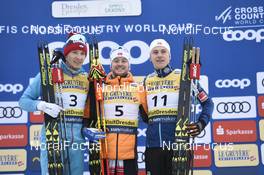 12.01.2019, Dresden, Germany (GER): Gleb Retivykh (RUS), Sindre Bjoernestad Skar (NOR), Erik Valnes (NOR), (l-r) - FIS world cup cross-country, individual sprint, Dresden (GER). www.nordicfocus.com. © Thibaut/NordicFocus. Every downloaded picture is fee-liable.