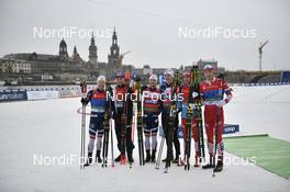 13.01.2019, Dresden, Germany (GER): Paal Golberg (NOR), Eirik Brandsdal (NOR), Erik Valnes (NOR), Sindre Bjoernestad Skar (NOR), Artem Maltsev (RUS), Gleb Retivykh (RUS) - FIS world cup cross-country, team sprint, Dresden (GER). www.nordicfocus.com. © Thibaut/NordicFocus. Every downloaded picture is fee-liable.