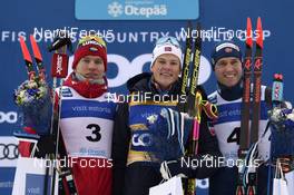 19.01.2019, Otepaeae, Estonia (EST): Alexander Bolshunov (RUS), Johannes Hoesflot Klaebo (NOR), Paal Golberg (NOR), (l-r) - FIS world cup cross-country, individual sprint, Otepaeae (EST). www.nordicfocus.com. © Thibaut/NordicFocus. Every downloaded picture is fee-liable.