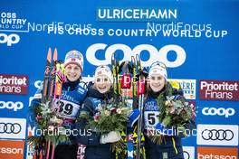 26.01.2019, Ulricehamn, Sweden (SWE): Astrid Uhrenholdt Jacobsen (NOR), Therese Johaug (NOR), Ebba Andersson (SWE), (l-r)  - FIS world cup cross-country, 10km women, Ulricehamn (SWE). www.nordicfocus.com. © Modica/NordicFocus. Every downloaded picture is fee-liable.