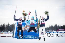 26.01.2019, Ulricehamn, Sweden (SWE): Simen Hegstad Krueger (NOR), Maurice Manificat (FRA), Didrik Toenseth (NOR), (l-r) - FIS world cup cross-country, 15km men, Ulricehamn (SWE). www.nordicfocus.com. © Modica/NordicFocus. Every downloaded picture is fee-liable.