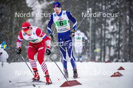 27.01.2019, Ulricehamn, Sweden (SWE): Alexander Bessmertnykh (RUS), Iivo Niskanen (FIN), (l-r)  - FIS world cup cross-country, 4x10km men, Ulricehamn (SWE). www.nordicfocus.com. © Modica/NordicFocus. Every downloaded picture is fee-liable.