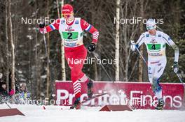 27.01.2019, Ulricehamn, Sweden (SWE): Alexander Bolshunov (RUS), Daniel Rickardsson (SWE), (l-r)  - FIS world cup cross-country, 4x10km men, Ulricehamn (SWE). www.nordicfocus.com. © Modica/NordicFocus. Every downloaded picture is fee-liable.