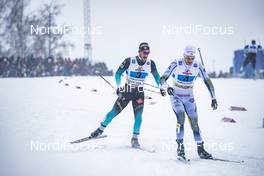27.01.2019, Ulricehamn, Sweden (SWE): Viktor Thorn (SWE), Richard Jouve (FRA), (l-r)  - FIS world cup cross-country, 4x10km men, Ulricehamn (SWE). www.nordicfocus.com. © Modica/NordicFocus. Every downloaded picture is fee-liable.