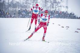 27.01.2019, Ulricehamn, Sweden (SWE): Artem Maltsev (RUS), Sergey Ustiugov (RUS), (l-r)  - FIS world cup cross-country, 4x10km men, Ulricehamn (SWE). www.nordicfocus.com. © Modica/NordicFocus. Every downloaded picture is fee-liable.