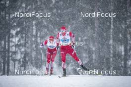27.01.2019, Ulricehamn, Sweden (SWE): Sergey Ustiugov (RUS), Artem Maltsev (RUS), (l-r)  - FIS world cup cross-country, 4x10km men, Ulricehamn (SWE). www.nordicfocus.com. © Modica/NordicFocus. Every downloaded picture is fee-liable.