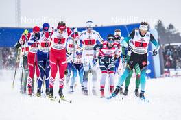 27.01.2019, Ulricehamn, Sweden (SWE): Start of the race (l-r)  - FIS world cup cross-country, 4x10km men, Ulricehamn (SWE). www.nordicfocus.com. © Modica/NordicFocus. Every downloaded picture is fee-liable.