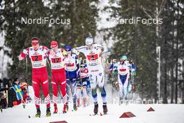 27.01.2019, Ulricehamn, Sweden (SWE): Andrey Larkov (RUS), Evgeniy Belov (RUS), Calle Halfvarsson (SWE), (l-r)  - FIS world cup cross-country, 4x10km men, Ulricehamn (SWE). www.nordicfocus.com. © Modica/NordicFocus. Every downloaded picture is fee-liable.