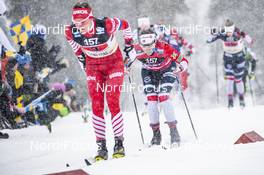 27.01.2019, Ulricehamn, Sweden (SWE): Yulia Belorukova (RUS), Heidi Weng (NOR), (l-r)  - FIS world cup cross-country, 4x5km women, Ulricehamn (SWE). www.nordicfocus.com. © Modica/NordicFocus. Every downloaded picture is fee-liable.