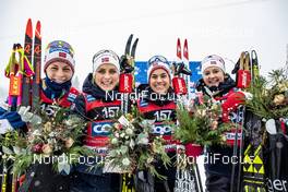 27.01.2019, Ulricehamn, Sweden (SWE): Heidi Weng (NOR), Therese Johaug (NOR), Astrid Uhrenholdt Jacobsen (NOR), Ingvild Flugstad Oestberg (NOR), (l-r)  - FIS world cup cross-country, 4x5km women, Ulricehamn (SWE). www.nordicfocus.com. © Modica/NordicFocus. Every downloaded picture is fee-liable.