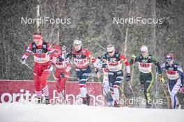 27.01.2019, Ulricehamn, Sweden (SWE): Heidi Weng (NOR), Evelina Settlin (SWE), Yulia Belorukova (RUS), Lidia Durkina (RUS), Sadie Bjornsen (USA), Pia Fink (GER), (l-r)  - FIS world cup cross-country, 4x5km women, Ulricehamn (SWE). www.nordicfocus.com. © Modica/NordicFocus. Every downloaded picture is fee-liable.
