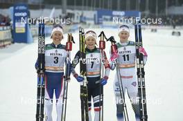 09.02.2019, Lahti Finland (FIN): Sophie Caldwell (USA), Maiken Caspersen Falla (NOR), Maja Dahlqvist (SWE) - FIS world cup cross-country, individual sprint, Lahti (FIN). www.nordicfocus.com. © Thibaut/NordicFocus. Every downloaded picture is fee-liable.
