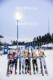 10.02.2019, Lahti Finland (FIN): Tiril Udnes Weng (NOR), Maiken Caspersen Falla (NOR), Ida Ingemarsdotter (SWE), Maja Dahlqvist (SWE), Evelina Settlin (SWE), Hanna Falk (SWE), (l-r)  - FIS world cup cross-country, team sprint, Lahti (FIN). www.nordicfocus.com. © Modica/NordicFocus. Every downloaded picture is fee-liable.