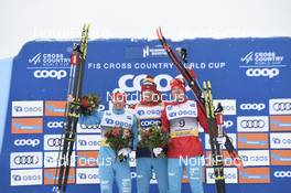 09.03.2019, Oslo, Norway (NOR): Maxim Vylegzhanin (RUS), Alexander Bolshunov (RUS), Andrey Larkov (RUS), (l-r) - FIS world cup cross-country, mass men, Oslo (NOR). www.nordicfocus.com. © Thibaut/NordicFocus. Every downloaded picture is fee-liable.