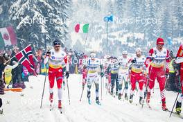 09.03.2019, Oslo, Norway (NOR): Hans Christer Holund (NOR), Jens Burman (SWE), Mikael Gunnulfsen (NOR), Daniel Rickardsson (SWE), Martin Johnsrud Sundby (NOR), Alexander Bessmertnykh (RUS), (l-r)  - FIS world cup cross-country, mass men, Oslo (NOR). www.nordicfocus.com. © Modica/NordicFocus. Every downloaded picture is fee-liable.
