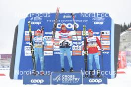 09.03.2019, Oslo, Norway (NOR): Maxim Vylegzhanin (RUS), Alexander Bolshunov (RUS), Andrey Larkov (RUS), (l-r) - FIS world cup cross-country, mass men, Oslo (NOR). www.nordicfocus.com. © Thibaut/NordicFocus. Every downloaded picture is fee-liable.