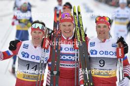 09.03.2019, Oslo, Norway (NOR): Maxim Vylegzhanin (RUS), Alexander Bolshunov (RUS), Andrey Larkov (RUS) - FIS world cup cross-country, mass men, Oslo (NOR). www.nordicfocus.com. © Thibaut/NordicFocus. Every downloaded picture is fee-liable.