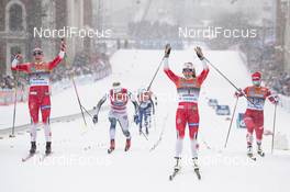 12.03.2019, Drammen, Norway (NOR): Astrid Uhrenholdt Jacobsen (NOR), Stina Nilsson (SWE), Maiken Caspersen Falla (NOR), Natalia Nepryaeva (RUS), (l-r)  - FIS world cup cross-country, individual sprint, Drammen (NOR). www.nordicfocus.com. © Lyngstad/NordicFocus. Every downloaded picture is fee-liable.