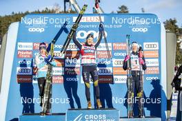 16.03.2019, Falun, Sweden (SWE): Maiken Caspersen Falla (NOR), Maja Dahlqvist (SWE), Stina Nilsson (SWE), (l-r) - FIS world cup cross-country, individual sprint, Falun (SWE). www.nordicfocus.com. © Modica/NordicFocus. Every downloaded picture is fee-liable.