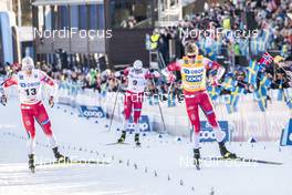 16.03.2019, Falun, Sweden (SWE): Sindre Bjoernestad Skar (NOR), Eirik Brandsdal (NOR), Johannes Hoesflot Klaebo (NOR), (l-r)  - FIS world cup cross-country, individual sprint, Falun (SWE). www.nordicfocus.com. © Modica/NordicFocus. Every downloaded picture is fee-liable.