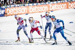 16.03.2019, Falun, Sweden (SWE): Stina Nilsson (SWE), Maiken Caspersen Falla (NOR), Sophie Caldwell (USA), Moa Lundgren (SWE), Jonna Sundling (SWE), (l-r)  - FIS world cup cross-country, individual sprint, Falun (SWE). www.nordicfocus.com. © Modica/NordicFocus. Every downloaded picture is fee-liable.