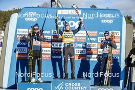 16.03.2019, Falun, Sweden (SWE): Emil Iversen (NOR), Johannes Hoesflot Klaebo (NOR), Sindre Bjoernestad Skar (NOR), (l-r) - FIS world cup cross-country, individual sprint, Falun (SWE). www.nordicfocus.com. © Modica/NordicFocus. Every downloaded picture is fee-liable.