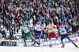 16.03.2019, Falun, Sweden (SWE): Federico Pellegrino (ITA), Ristomatti Hakola (FIN), Johannes Hoesflot Klaebo (NOR), Lauri Vuorinen (FIN), (l-r)  - FIS world cup cross-country, individual sprint, Falun (SWE). www.nordicfocus.com. © Modica/NordicFocus. Every downloaded picture is fee-liable.