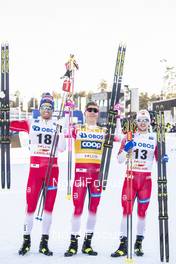 16.03.2019, Falun, Sweden (SWE): Emil Iversen (NOR), Johannes Hoesflot Klaebo (NOR), Sindre Bjoernestad Skar (NOR), (l-r)  - FIS world cup cross-country, individual sprint, Falun (SWE). www.nordicfocus.com. © Modica/NordicFocus. Every downloaded picture is fee-liable.