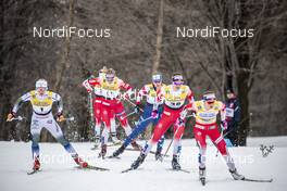 22.03.2019, Quebec, Canada (CAN): Ane Appelkvist Stenseth (NOR), Therese Johaug (NOR), Jessica Diggins (USA), Jonna Sundling (SWE), Ingvild Flugstad Oestberg (NOR), Astrid Uhrenholdt Jacobsen (NOR), (l-r)  - FIS world cup cross-country, individual sprint, Quebec (CAN). www.nordicfocus.com. © Modica/NordicFocus. Every downloaded picture is fee-liable.