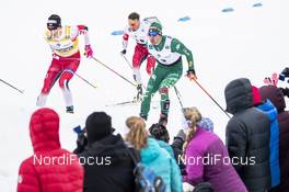 22.03.2019, Quebec, Canada (CAN): Johannes Hoesflot Klaebo (NOR), Federico Pellegrino (ITA), Ristomatti Hakola (FIN), (l-r)  - FIS world cup cross-country, individual sprint, Quebec (CAN). www.nordicfocus.com. © Modica/NordicFocus. Every downloaded picture is fee-liable.