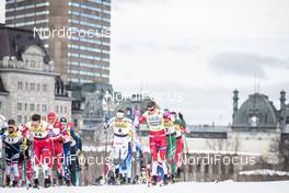 23.03.2019, Quebec, Canada (CAN): Teodor Peterson (SWE), Emil Iversen (NOR), Johan Haeggstroem (SWE), Johannes Hoesflot Klaebo (NOR), (l-r)  - FIS world cup cross-country, mass men, Quebec (CAN). www.nordicfocus.com. © Modica/NordicFocus. Every downloaded picture is fee-liable.