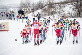 23.03.2019, Quebec, Canada (CAN): Alexander Bolshunov (RUS), Emil Iversen (NOR), Johannes Hoesflot Klaebo (NOR), (l-r)  - FIS world cup cross-country, mass men, Quebec (CAN). www.nordicfocus.com. © Modica/NordicFocus. Every downloaded picture is fee-liable.