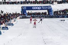 23.03.2019, Quebec, Canada (CAN): Alex Harvey (CAN), Alexander Bolshunov (RUS), Johannes Hoesflot Klaebo (NOR), (l-r)  - FIS world cup cross-country, mass men, Quebec (CAN). www.nordicfocus.com. © FlyingPoint/NordicFocus. Every downloaded picture is fee-liable.