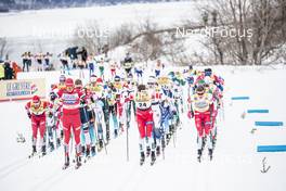 23.03.2019, Quebec, Canada (CAN): Alexander Bolshunov (RUS), Emil Iversen (NOR), Johannes Hoesflot Klaebo (NOR), (l-r)  - FIS world cup cross-country, mass men, Quebec (CAN). www.nordicfocus.com. © Modica/NordicFocus. Every downloaded picture is fee-liable.
