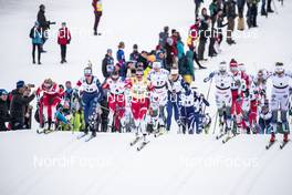 23.03.2019, Quebec, Canada (CAN): Therese Johaug (NOR), Jessica Diggins (USA), Stina Nilsson (SWE), Frida Karlsson (SWE), Evelina Settlin (SWE), Maiken Caspersen Falla (NOR), (l-r)  - FIS world cup cross-country, mass women, Quebec (CAN). www.nordicfocus.com. © Modica/NordicFocus. Every downloaded picture is fee-liable.