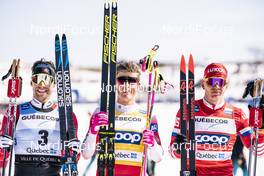 24.03.2019, Quebec, Canada (CAN): Alex Harvey (CAN), Johannes Hoesflot Klaebo (NOR), Alexander Bolshunov (RUS), (l-r)  - FIS world cup cross-country, pursuit men, Quebec (CAN). www.nordicfocus.com. © Modica/NordicFocus. Every downloaded picture is fee-liable.