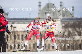 24.03.2019, Quebec, Canada (CAN): Ingvild Flugstad Oestberg (NOR), Therese Johaug (NOR), (l-r)  - FIS world cup cross-country, pursuit women, Quebec (CAN). www.nordicfocus.com. © Modica/NordicFocus. Every downloaded picture is fee-liable.