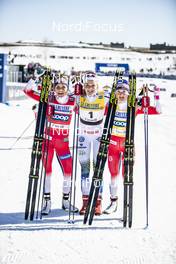 24.03.2019, Quebec, Canada (CAN): Therese Johaug (NOR), Stina Nilsson (SWE), Ingvild Flugstad Oestberg (NOR), (l-r)  - FIS world cup cross-country, pursuit women, Quebec (CAN). www.nordicfocus.com. © Modica/NordicFocus. Every downloaded picture is fee-liable.