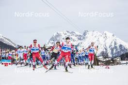 03.03.2019, Seefeld, Austria (AUT): Evgeniy Belov (RUS), Alex Harvey (CAN), Andrey Melnichenko (RUS), Martin Johnsrud Sundby (NOR), (l-r)  - FIS nordic world ski championships, cross-country, mass men, Seefeld (AUT). www.nordicfocus.com. © Modica/NordicFocus. Every downloaded picture is fee-liable.