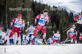 03.03.2019, Seefeld, Austria (AUT): Alexander Bolshunov (RUS), Andrey Melnichenko (RUS), (l-r)  - FIS nordic world ski championships, cross-country, mass men, Seefeld (AUT). www.nordicfocus.com. © Modica/NordicFocus. Every downloaded picture is fee-liable.